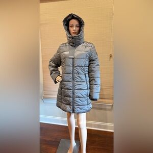 Noize Outerwear Co Women's Gray Mid Length Puffer Jacket with Hood